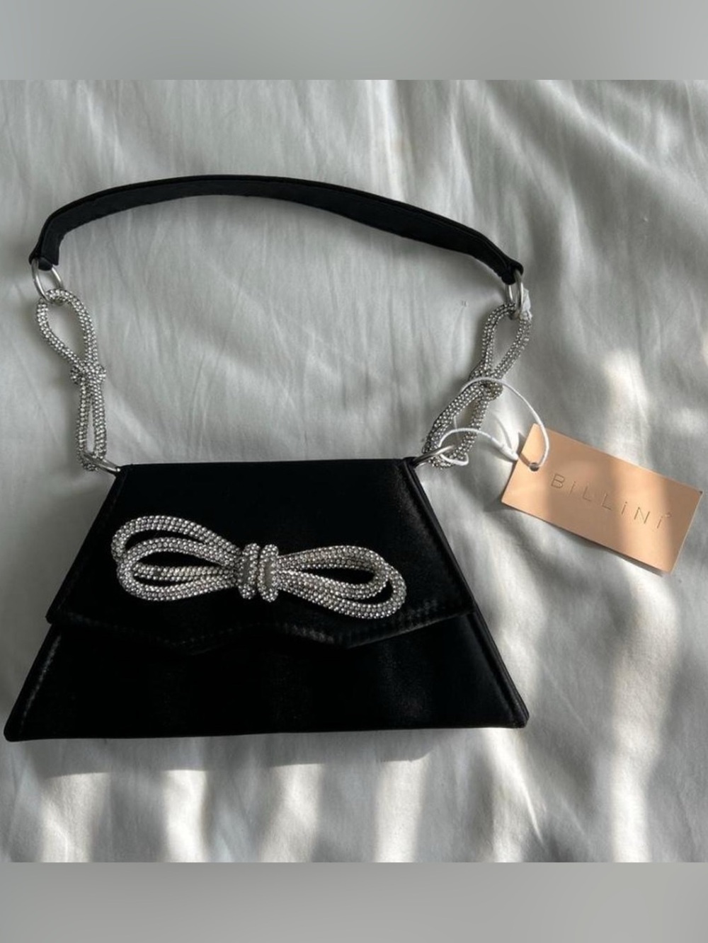 Billini Black Clutch with Crystal Bow Accent